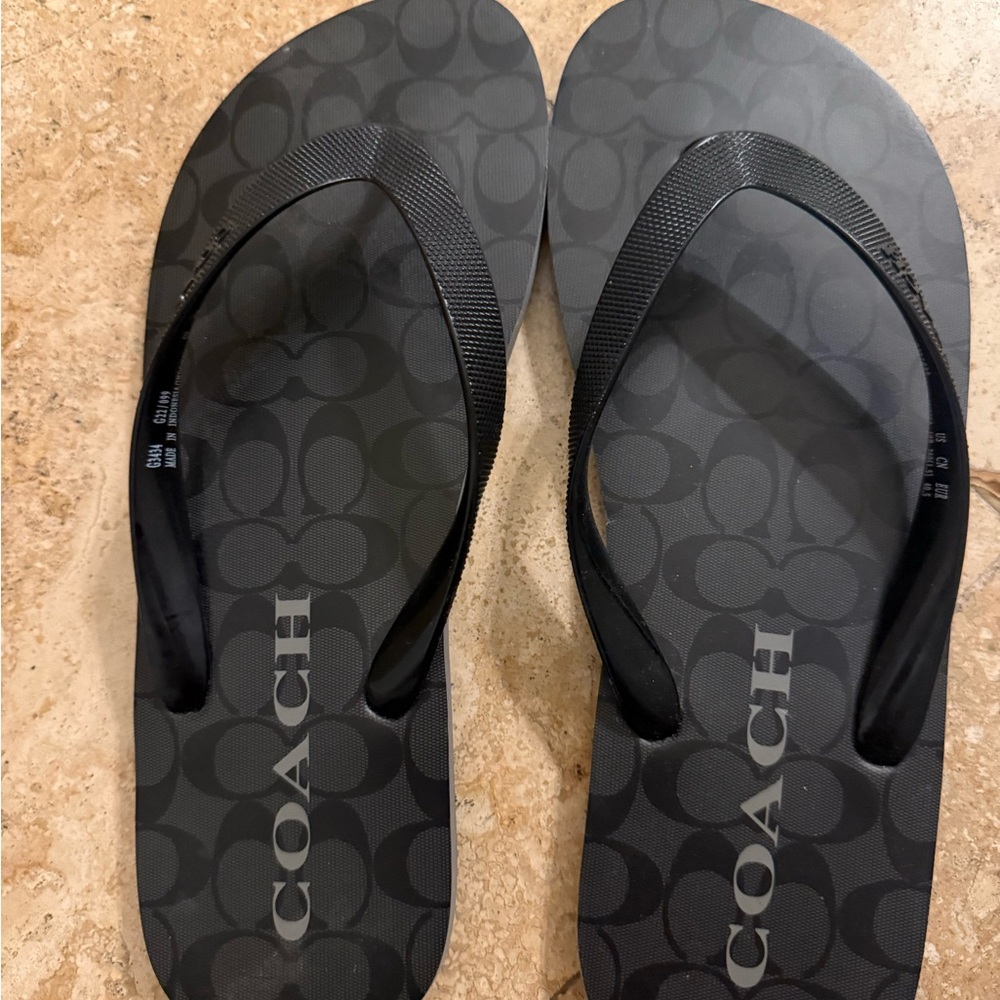 Coach Charcoal Monogram Flip Flops - Picture 2 of 4